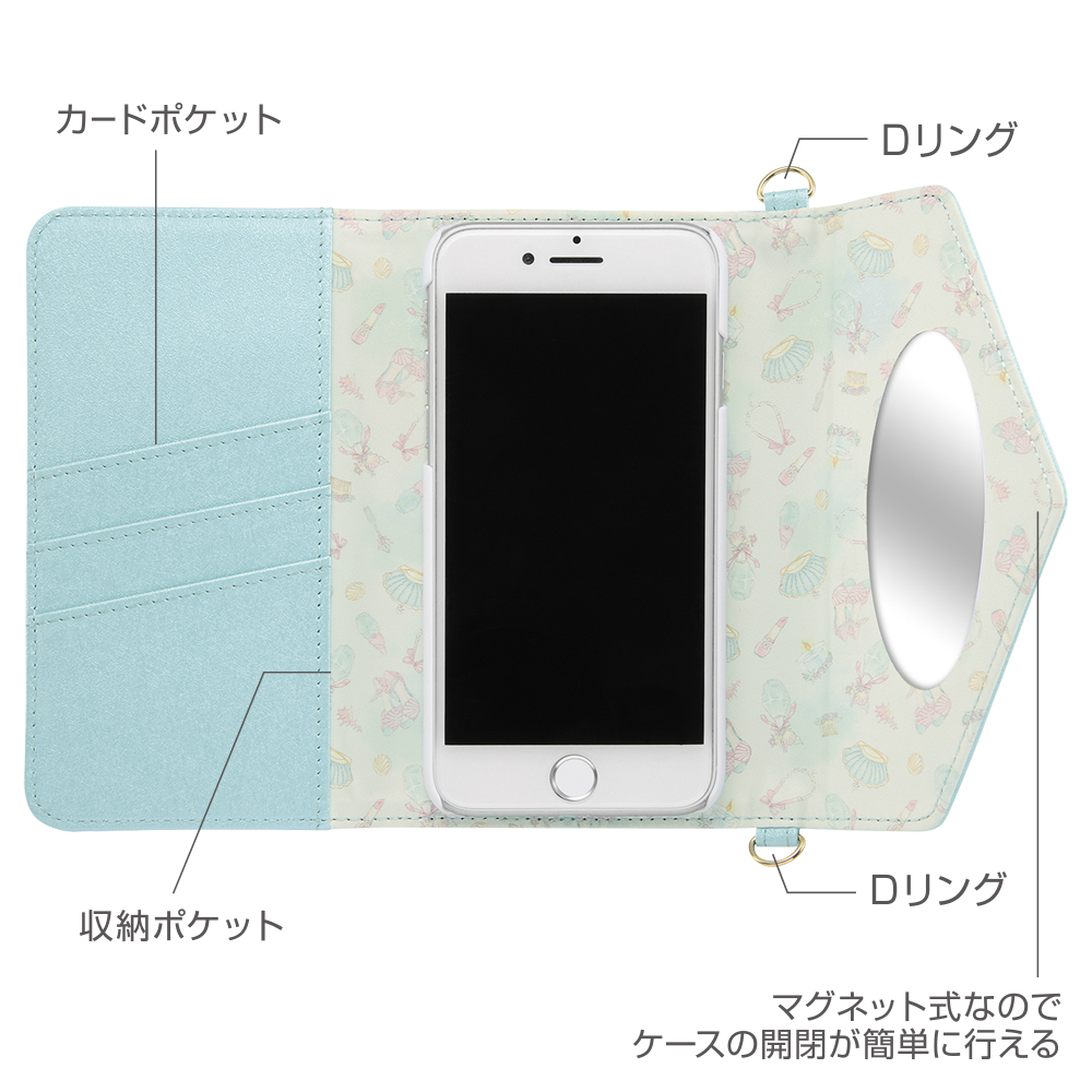 Iphone Se 第2世代 8 7 6s 6 ディズニーキャラクタープリンセス 手帳型レザーケース Collet チャーム ストラップ付き ベル Hopely