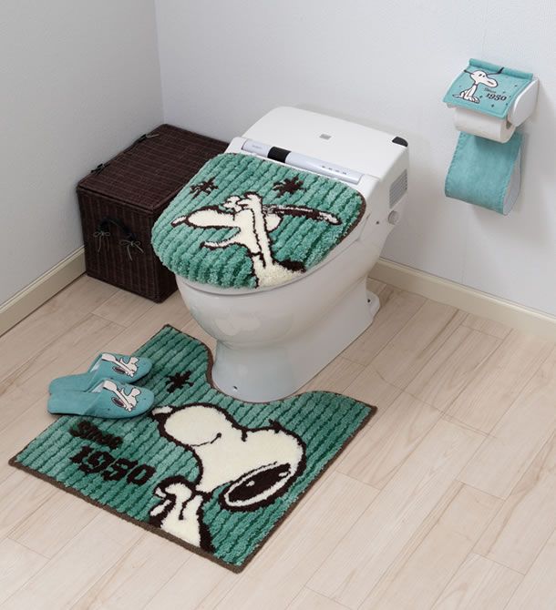 スヌーピー レトロスヌーピー ロングトイレマット 80 60cm グリーン Hopely
