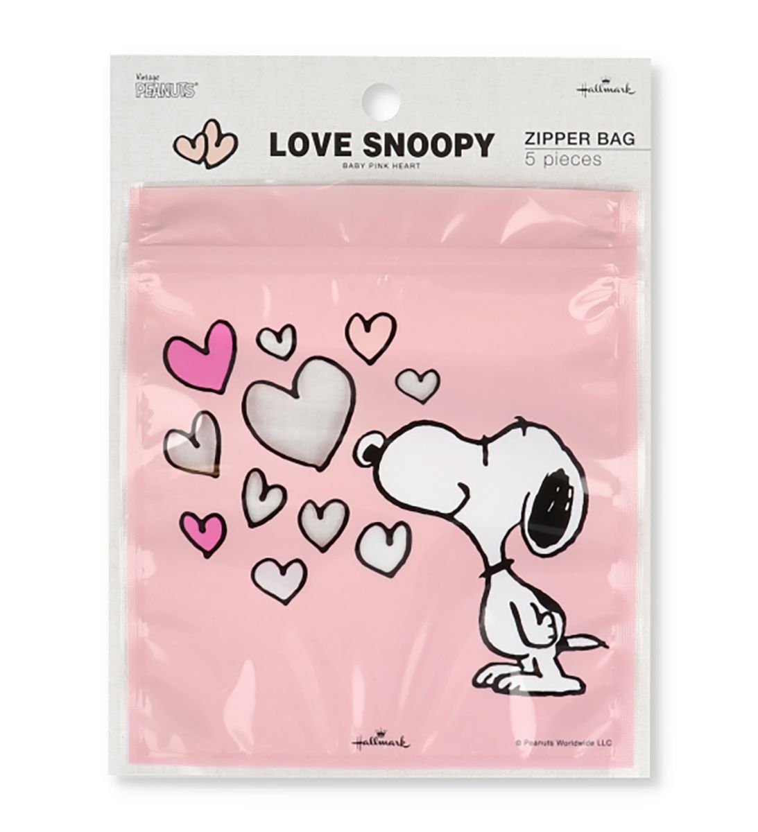 スヌーピー ジッパーバッグ ピンク ハート いっぱい Hall Hopely