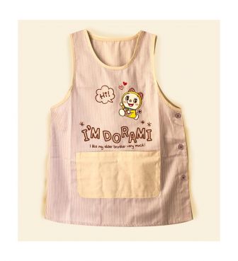 かぶりエプロン パープル ストライプ脇ボタン ドラミちゃん