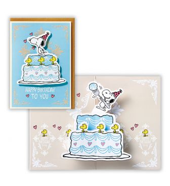 スヌーピー 誕生お祝い 立体カード ケーキ ブルー HALL