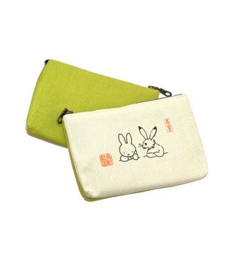 【miffy×鳥獣戯画】ミッフィー 3ルームキャンバスポーチ イエロー MARI