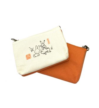 【miffy×鳥獣戯画】ミッフィー 3ルームキャンバスポーチ オレンジ MARI