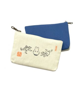 【miffy×鳥獣戯画】ミッフィー 3ルームキャンバスポーチ ネイビー MARI