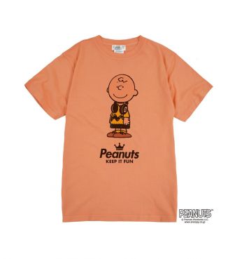 チャーリー ブラウン ピグメント 半袖 Tシャツ オレンジ