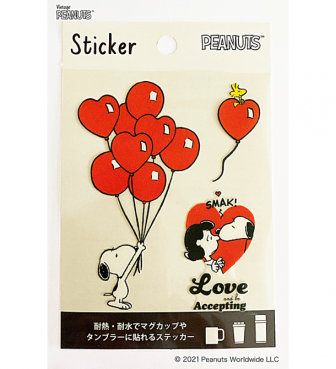 スヌーピー耐水耐熱ステッカー スヌーピー&ルーシー Love and Happy