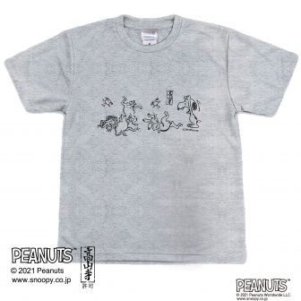 スヌーピー 鳥獣戯画 Tシャツ2 Ｌサイズ グレー