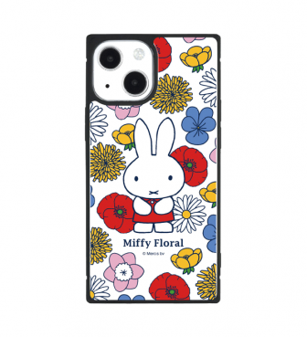 Miffy Floral iPhone 13mini/12mini 対応 スクエアガラスケース ホワイト GOUR