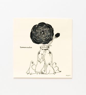 むちっ鳥と花シリーズ 複製ミニポスター「ラナンキュラス」