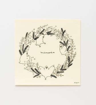 むちっ鳥と花シリーズ 複製ミニポスター「ミモザ」