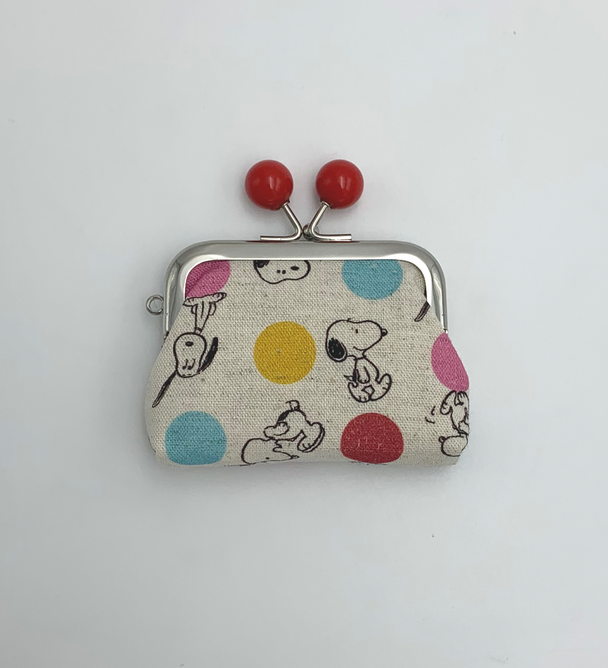 ビーズ付き２ ５寸角がま口 水玉 Hopely